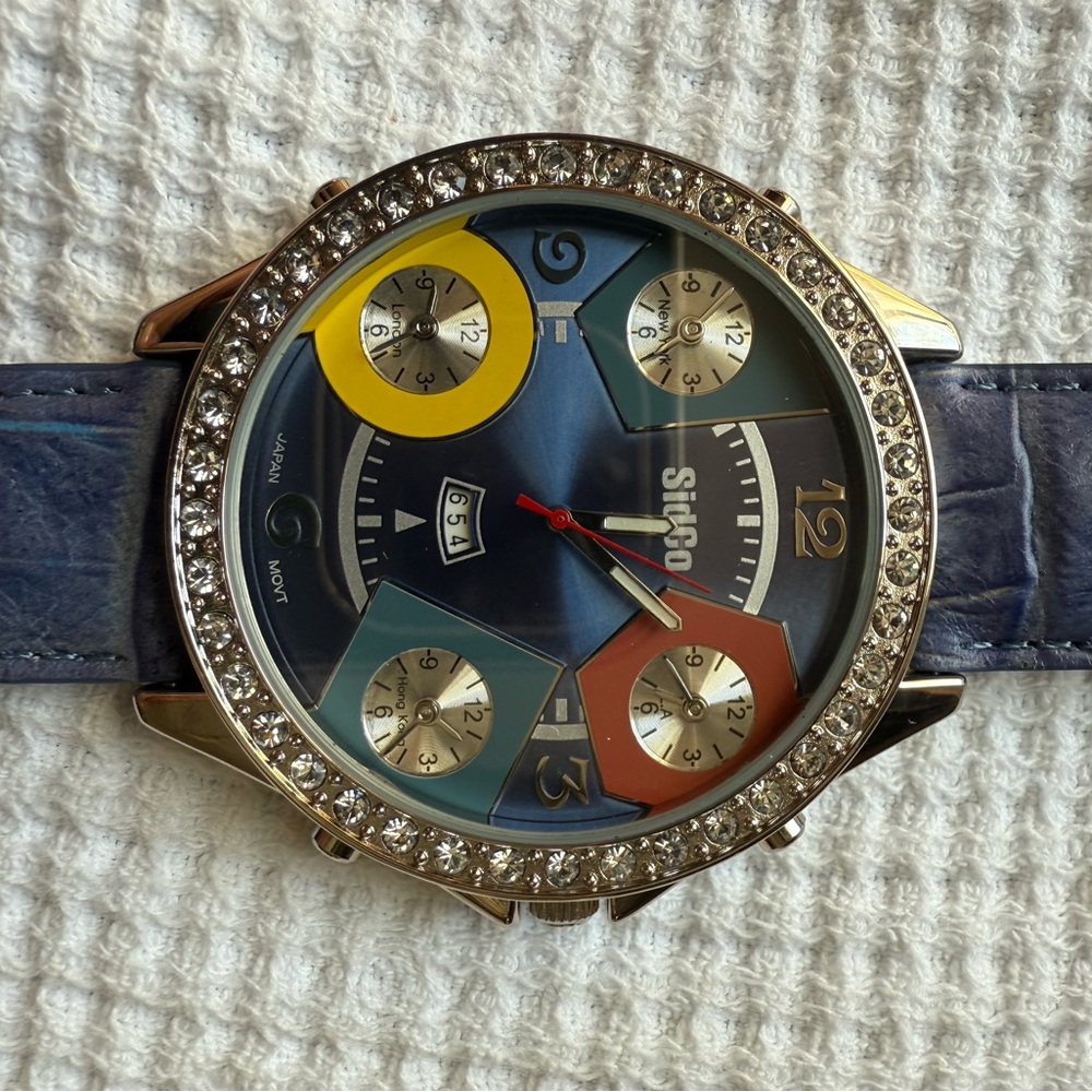 Five Time Zone Watch - Stainless Steel with Gemstone Trim